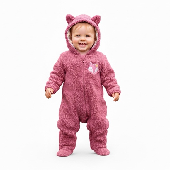 ❤️4 for $20❤️ Baby Gear Pink Fleece Onesie Size 6-9 Months - Picture 1 of 11